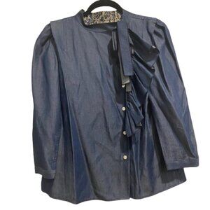 MARC Jacobs Ruffle Denim Button-Up Top 3/4 Sleeve Women's Size 2